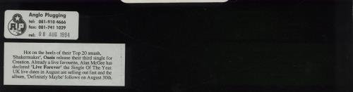 Oasis Live Forever + HYPE & Anglo stickers UK Promo 12